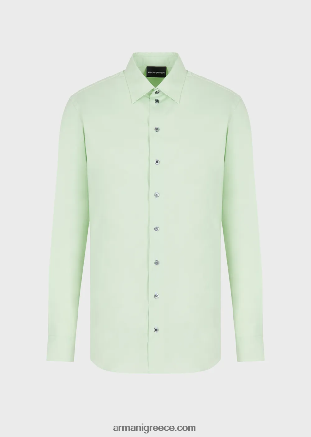 άνδρες Armani ελαστικό τεχνικό υφασμάτινο πουκάμισο 4046R61092 ανοιχτό πράσινο