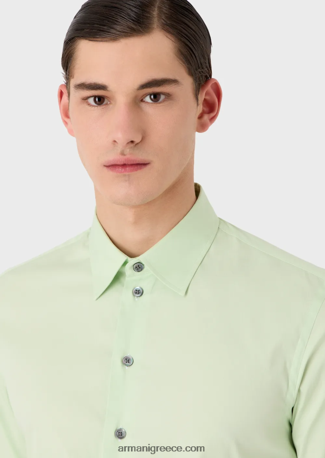 άνδρες Armani ελαστικό τεχνικό υφασμάτινο πουκάμισο 4046R61092 ανοιχτό πράσινο