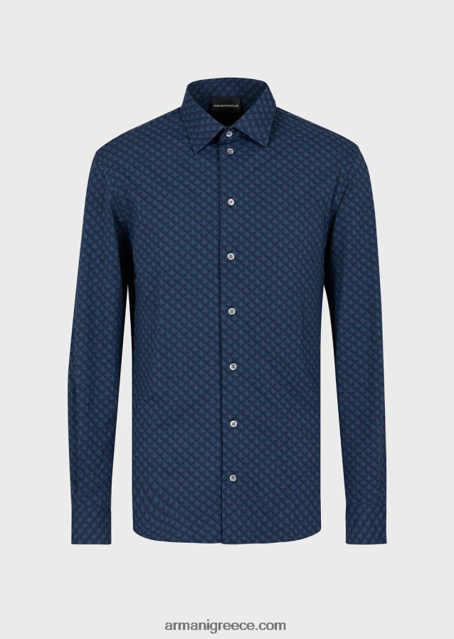 άνδρες Armani πουκάμισο στρετ σε ανακυκλωμένο ύφασμα με γραβάτα 4046R61094 μπλε