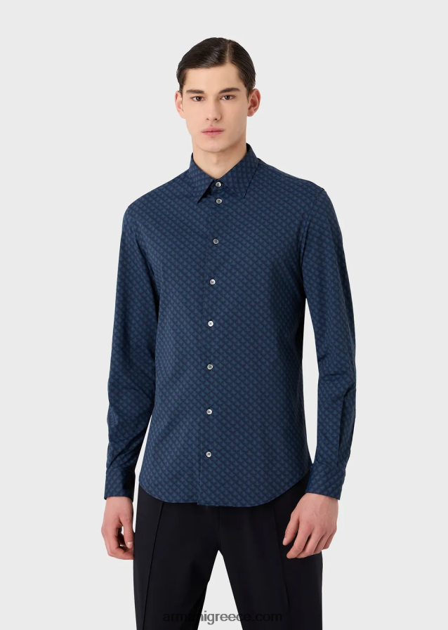 άνδρες Armani πουκάμισο στρετ σε ανακυκλωμένο ύφασμα με γραβάτα 4046R61094 μπλε