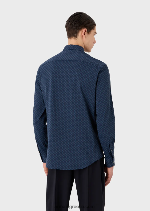 άνδρες Armani πουκάμισο στρετ σε ανακυκλωμένο ύφασμα με γραβάτα 4046R61094 μπλε