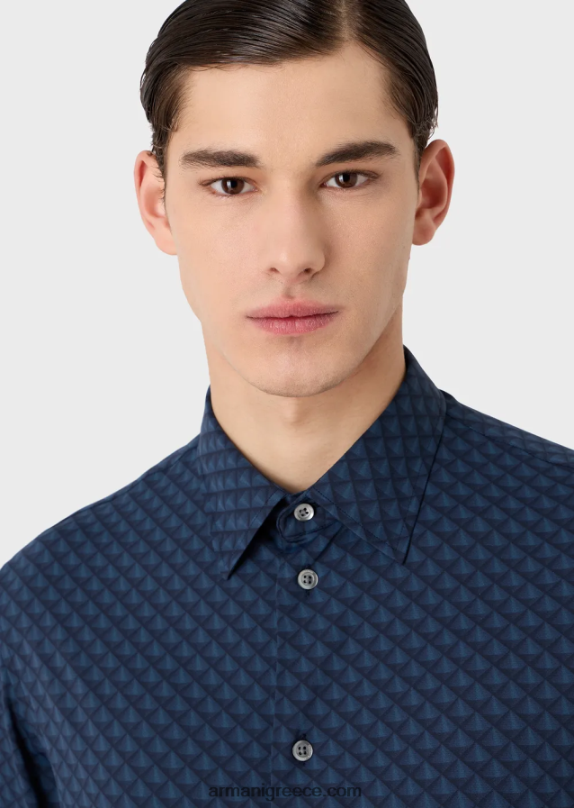 άνδρες Armani πουκάμισο στρετ σε ανακυκλωμένο ύφασμα με γραβάτα 4046R61094 μπλε