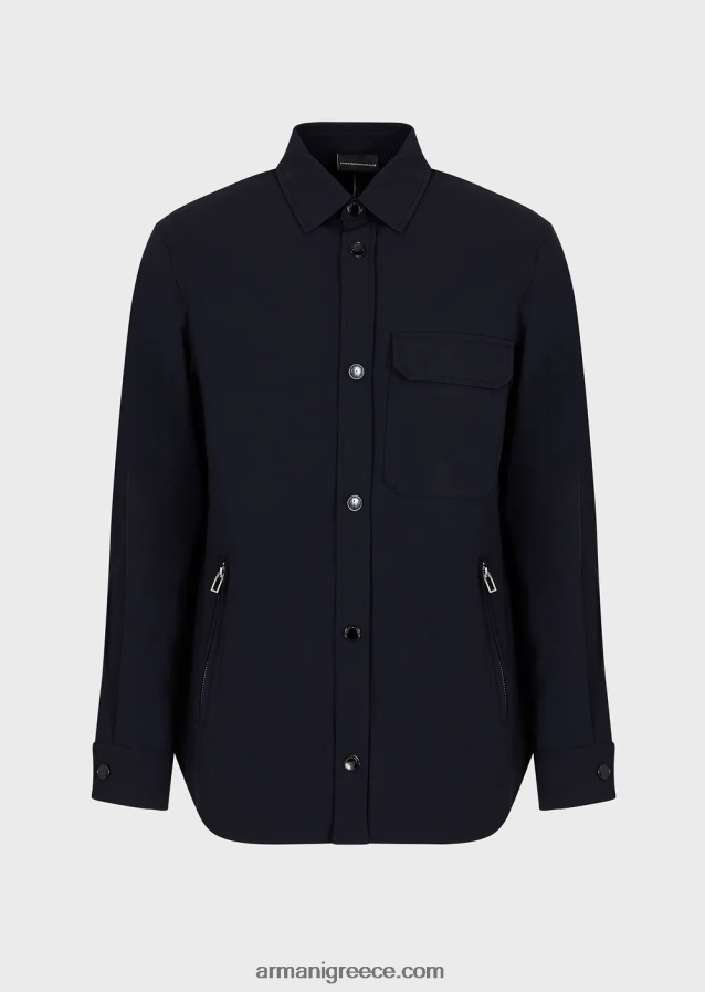 άνδρες Armani διπλής κατεύθυνσης ελαστικό τεχνικό-νάιλον πουκάμισο με τσέπες 4046R61095 ναυτικό μπλε