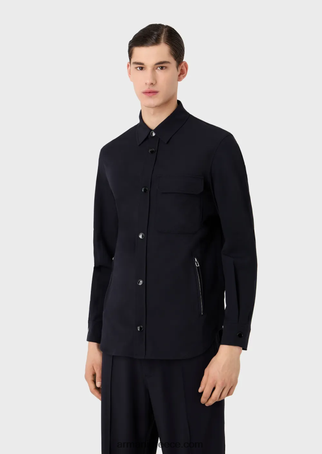 άνδρες Armani διπλής κατεύθυνσης ελαστικό τεχνικό-νάιλον πουκάμισο με τσέπες 4046R61095 ναυτικό μπλε