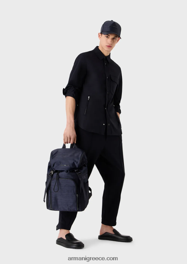 άνδρες Armani διπλής κατεύθυνσης ελαστικό τεχνικό-νάιλον πουκάμισο με τσέπες 4046R61095 ναυτικό μπλε