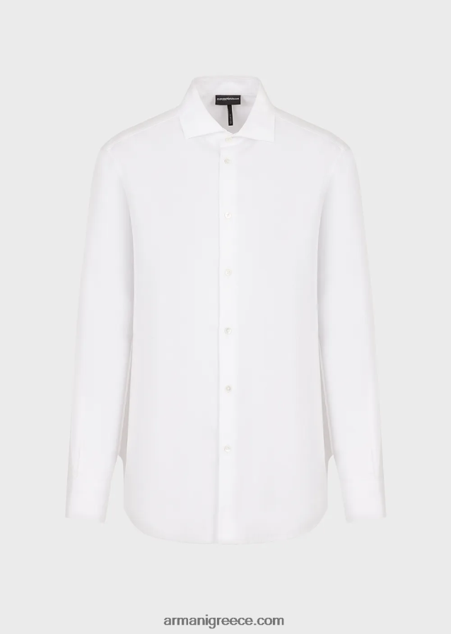 άνδρες Armani βαμβακερό πουκάμισο με λογότυπο ζακάρ παντού 4046R61096 άσπρο