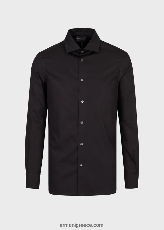 άνδρες Armani βαμβακερό πουκάμισο με λογότυπο ζακάρ παντού 4046R61097 μαύρος