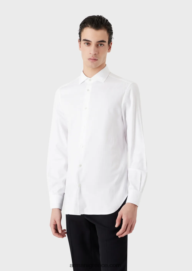 άνδρες Armani βαμβακερό πουκάμισο με λογότυπο ζακάρ παντού 4046R61097 μαύρος