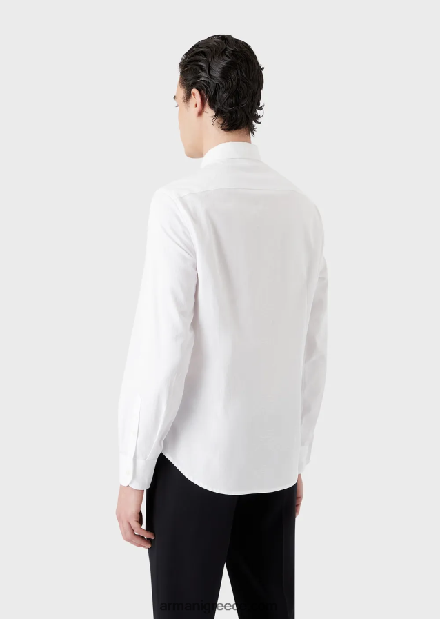 άνδρες Armani βαμβακερό πουκάμισο με λογότυπο ζακάρ παντού 4046R61097 μαύρος