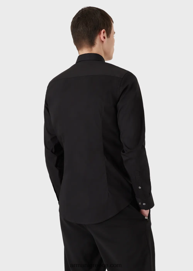 άνδρες Armani ελαστικό πουκάμισο από νάιλον μείγμα με κεντημένο αετό 4046R61100 μαύρος