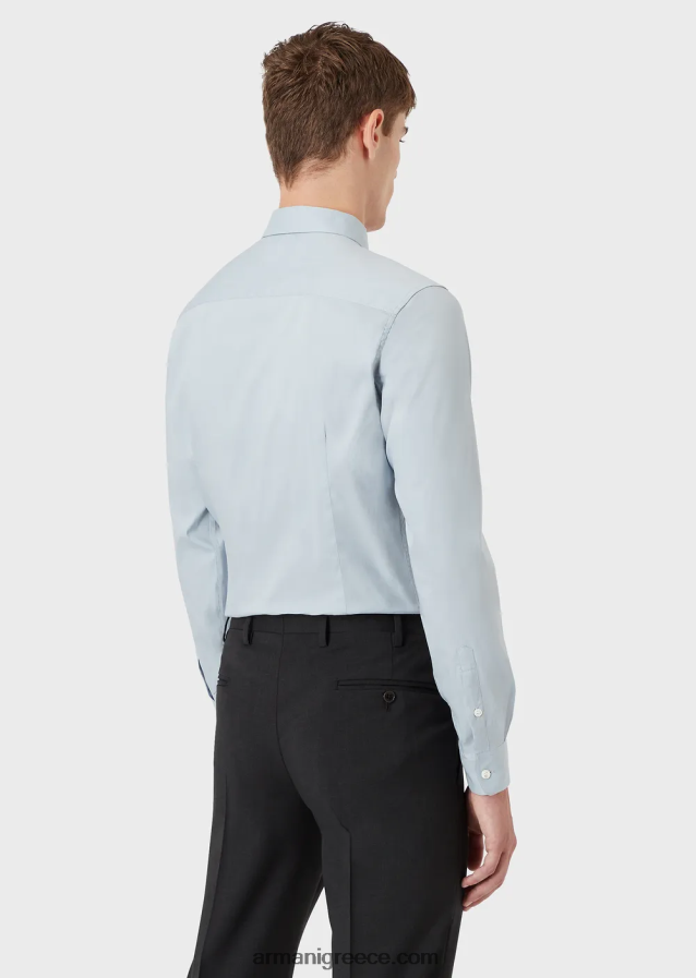 άνδρες Armani ελαστικό πουκάμισο από νάιλον μείγμα με κεντημένο αετό 4046R61101 γαλανός