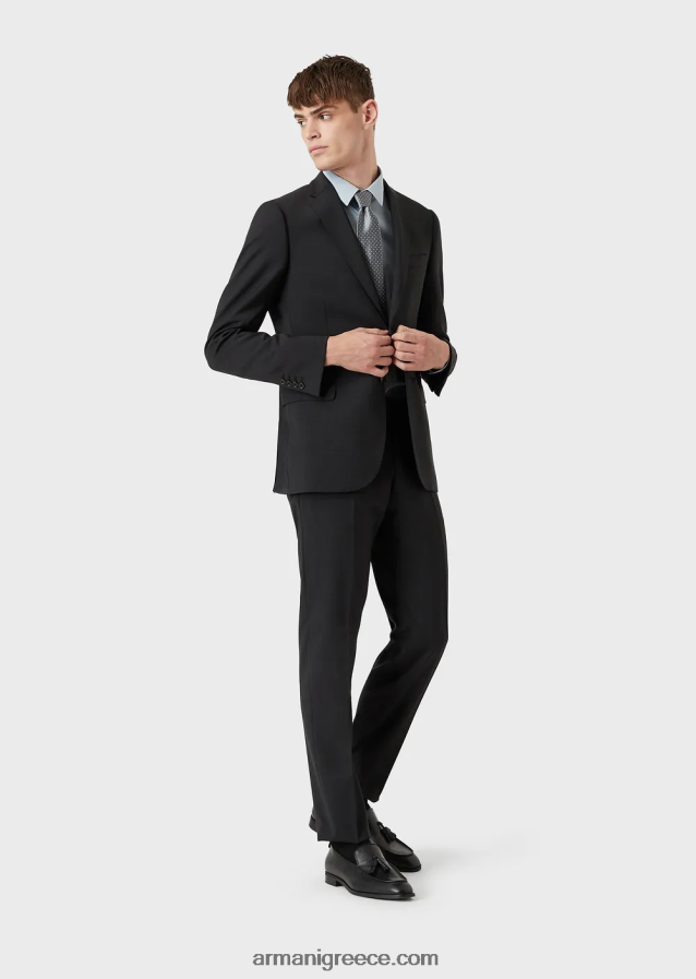 άνδρες Armani ελαστικό πουκάμισο από νάιλον μείγμα με κεντημένο αετό 4046R61101 γαλανός