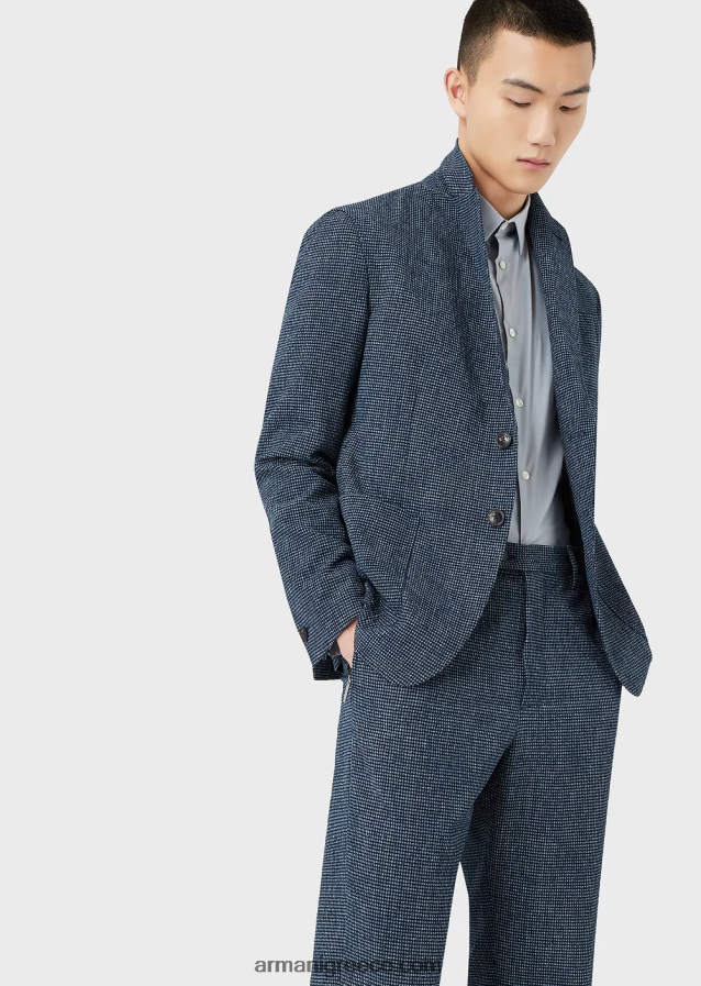 άνδρες Armani ελαστικό πουκάμισο από νάιλον μείγμα με κεντημένο αετό 4046R61101 γαλανός