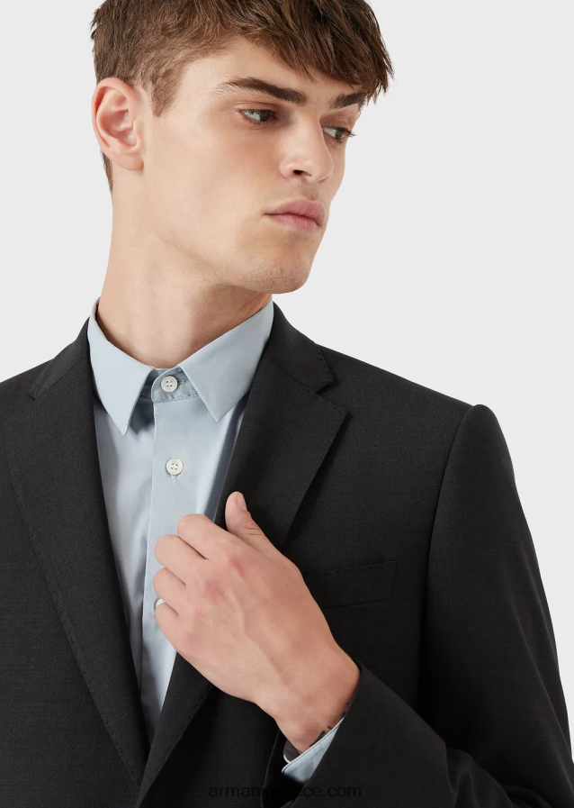 άνδρες Armani ελαστικό πουκάμισο από νάιλον μείγμα με κεντημένο αετό 4046R61101 γαλανός