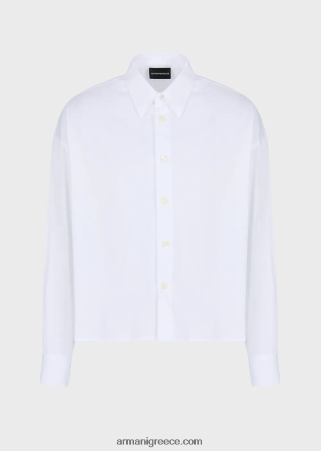 άνδρες Armani Πουκάμισο με ασύμμετρο στρίφωμα από ελαφρύ βαμβακερό σατέν 4046R61111 άσπρο