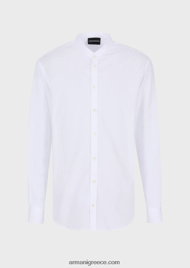 άνδρες Armani πουκάμισο σε κάθετο γεωμετρικό σχέδιο ζακάρ με γιακά γκουρού 4046R61112 άσπρο