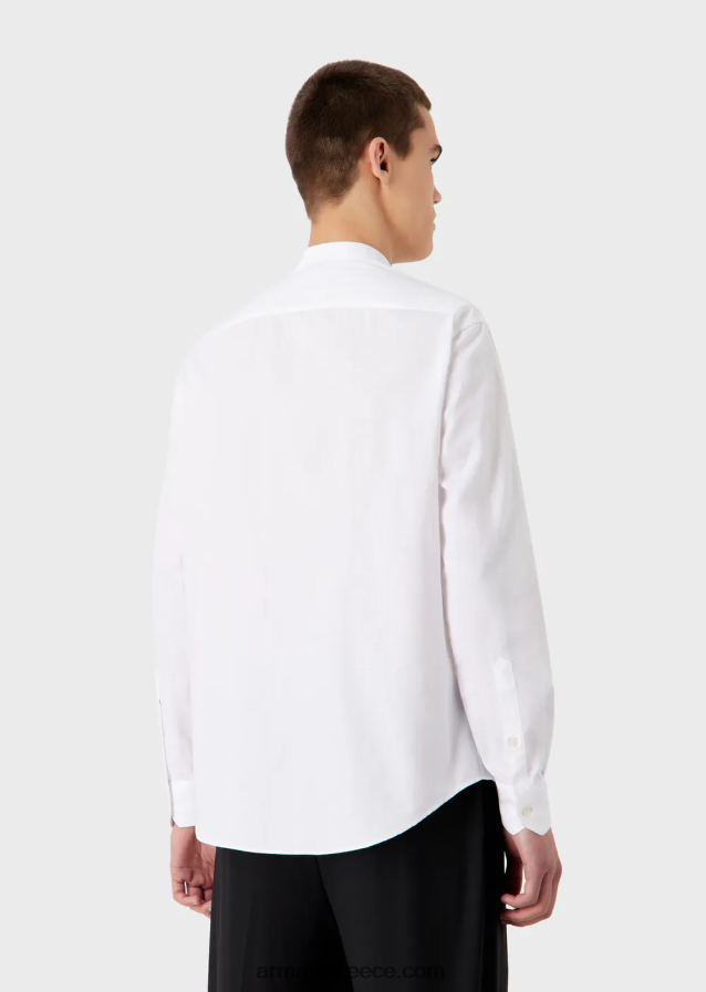 άνδρες Armani πουκάμισο σε κάθετο γεωμετρικό σχέδιο ζακάρ με γιακά γκουρού 4046R61112 άσπρο