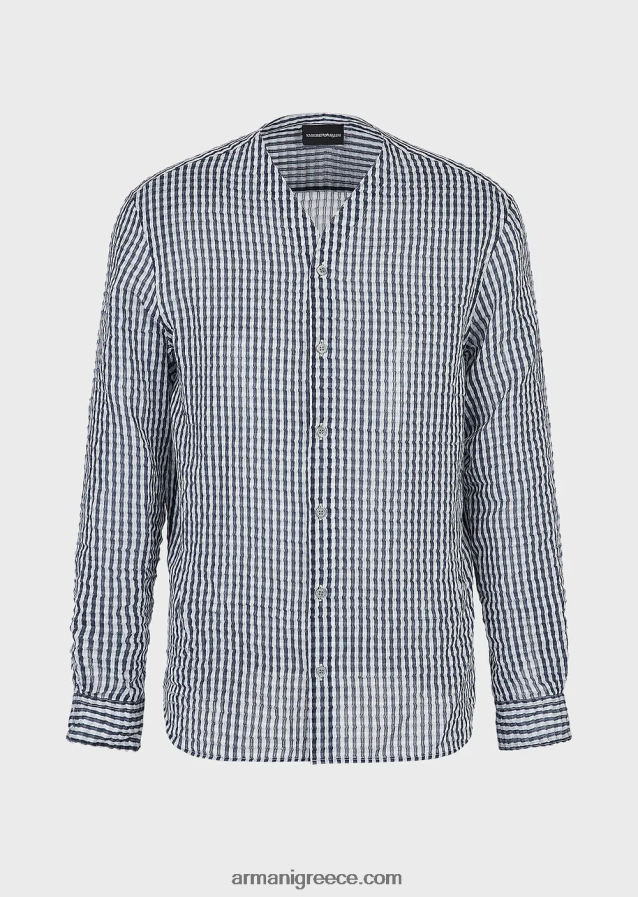 άνδρες Armani Πουκάμισο με λαιμόκοψη σε δίχρωμο μετάξι 4046R61113 πρότυπο