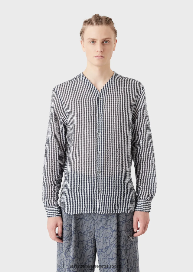 άνδρες Armani Πουκάμισο με λαιμόκοψη σε δίχρωμο μετάξι 4046R61113 πρότυπο