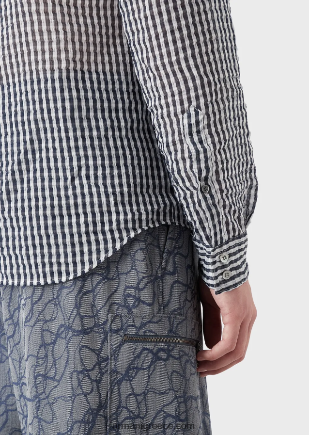 άνδρες Armani Πουκάμισο με λαιμόκοψη σε δίχρωμο μετάξι 4046R61113 πρότυπο