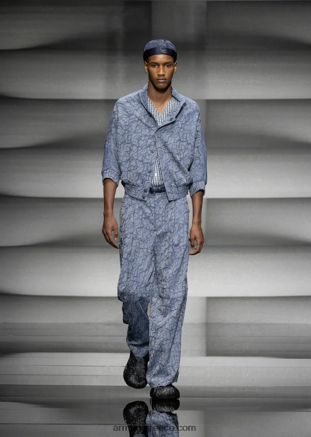 άνδρες Armani Πουκάμισο με λαιμόκοψη σε δίχρωμο μετάξι 4046R61113 πρότυπο