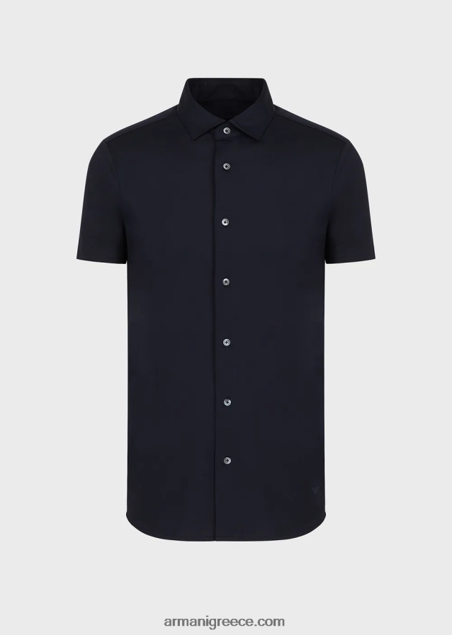 άνδρες Armani κοντομάνικο πουκάμισο από ζέρσεϊ 4046R61116 ναυτικό μπλε