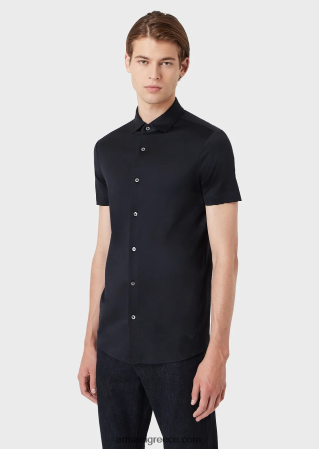 άνδρες Armani κοντομάνικο πουκάμισο από ζέρσεϊ 4046R61116 ναυτικό μπλε