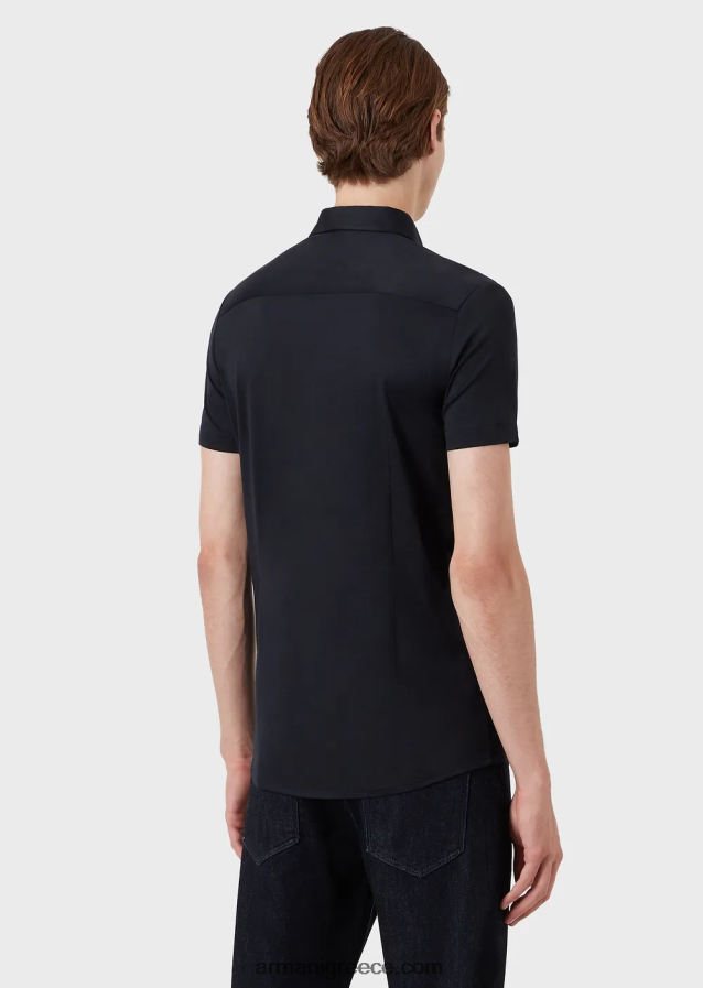 άνδρες Armani κοντομάνικο πουκάμισο από ζέρσεϊ 4046R61116 ναυτικό μπλε