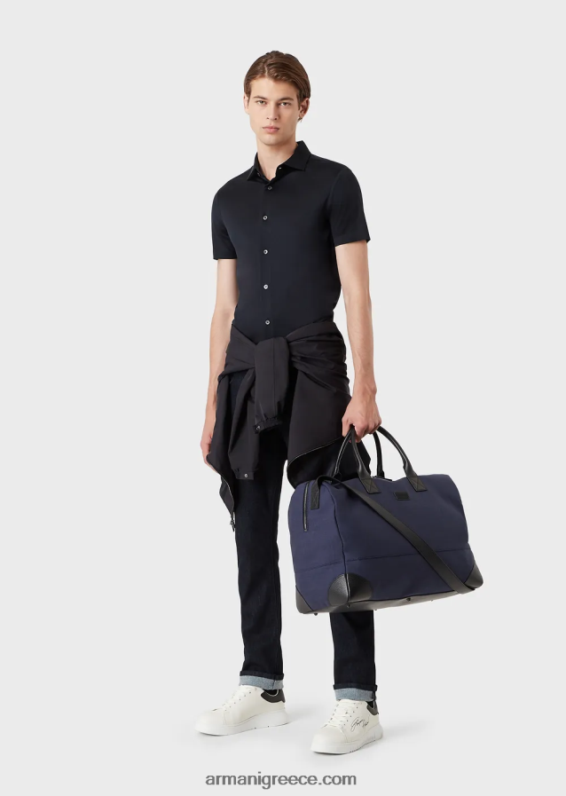 άνδρες Armani κοντομάνικο πουκάμισο από ζέρσεϊ 4046R61116 ναυτικό μπλε