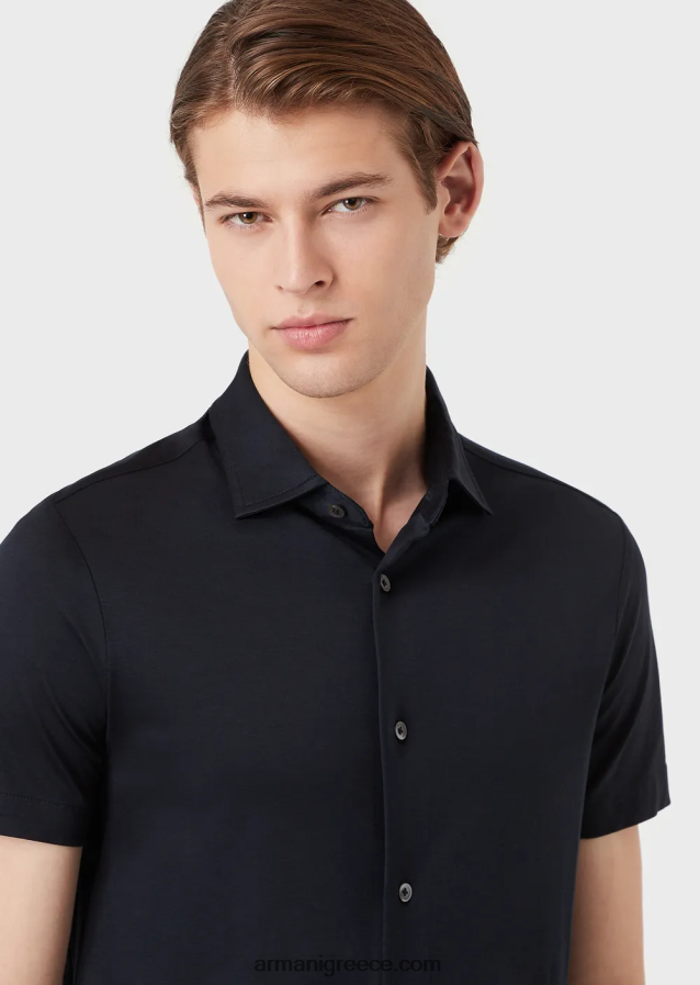 άνδρες Armani κοντομάνικο πουκάμισο από ζέρσεϊ 4046R61116 ναυτικό μπλε