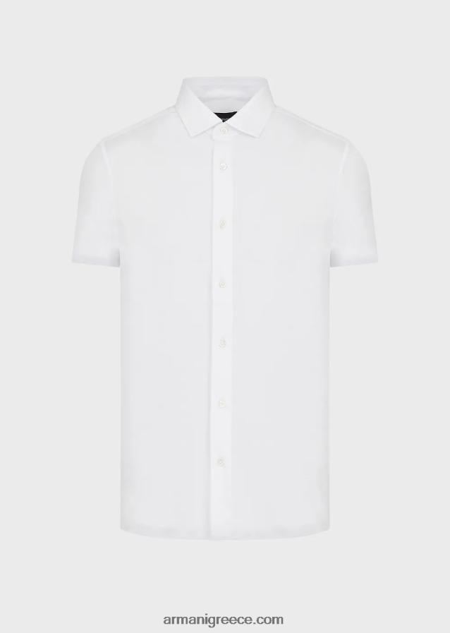 άνδρες Armani κοντομάνικο πουκάμισο από ζέρσεϊ 4046R61117 άσπρο