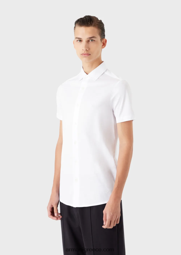 άνδρες Armani κοντομάνικο πουκάμισο από ζέρσεϊ 4046R61117 άσπρο