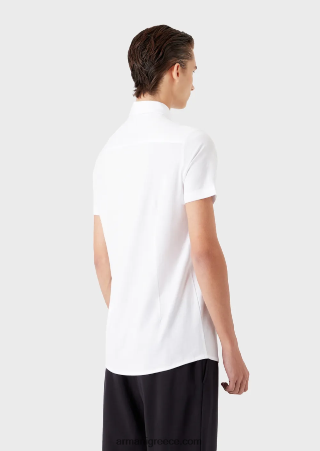 άνδρες Armani κοντομάνικο πουκάμισο από ζέρσεϊ 4046R61117 άσπρο
