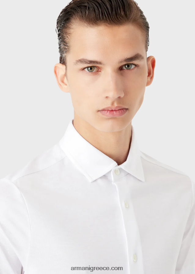 άνδρες Armani κοντομάνικο πουκάμισο από ζέρσεϊ 4046R61117 άσπρο