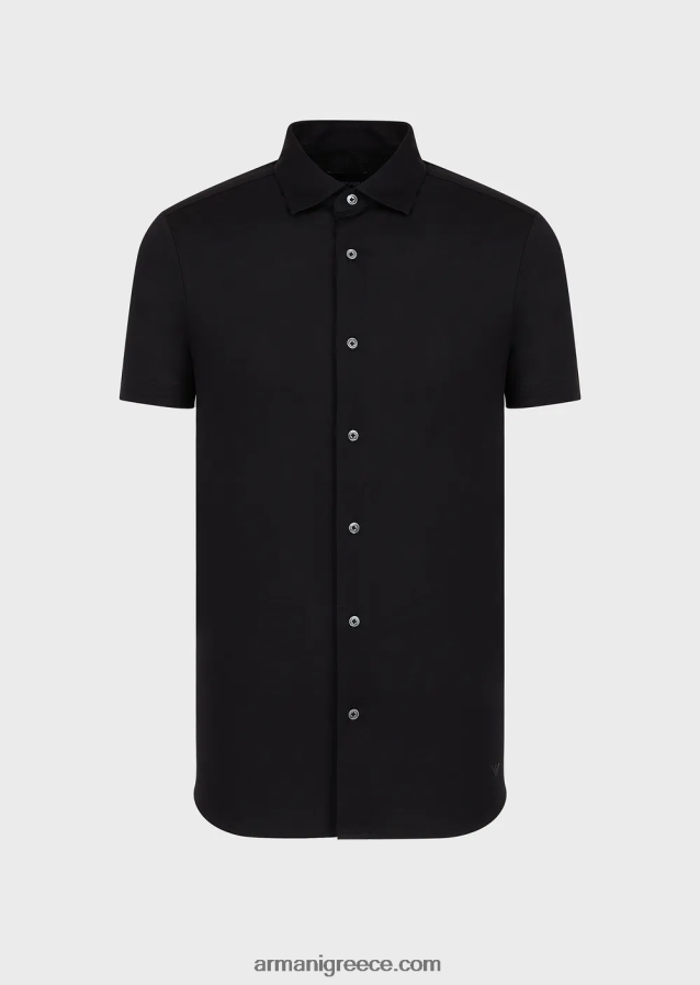 άνδρες Armani κοντομάνικο πουκάμισο από ζέρσεϊ 4046R61118 μαύρος