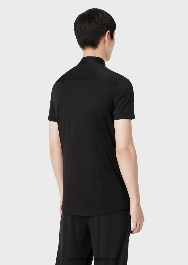 άνδρες Armani κοντομάνικο πουκάμισο από ζέρσεϊ 4046R61118 μαύρος