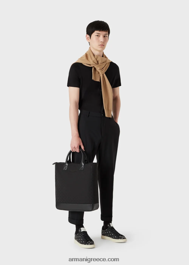 άνδρες Armani κοντομάνικο πουκάμισο από ζέρσεϊ 4046R61118 μαύρος