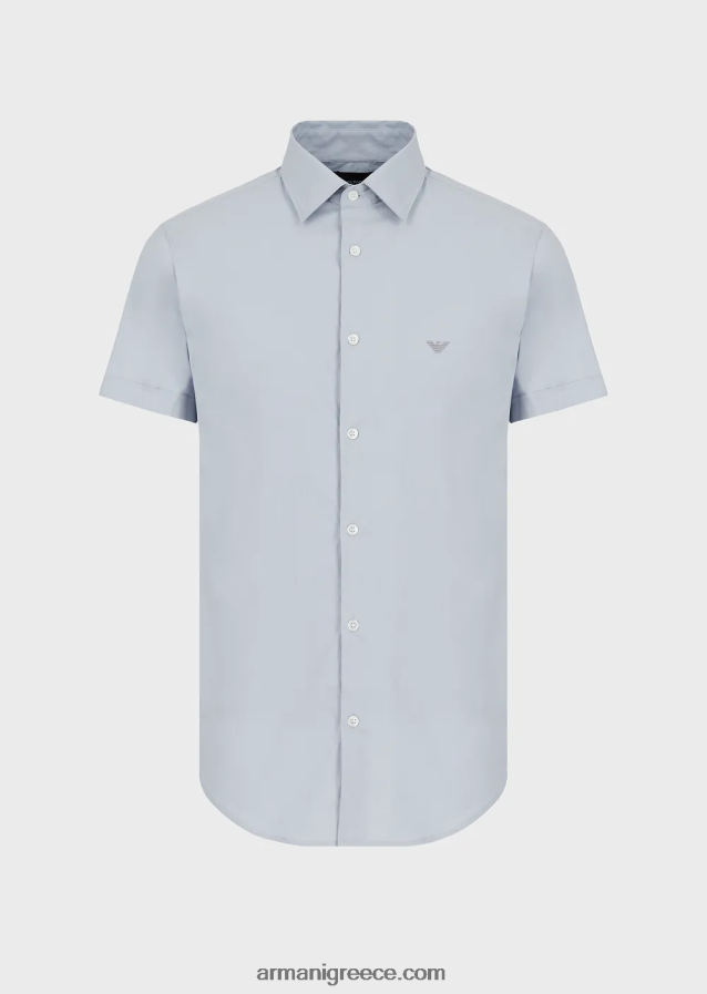 άνδρες Armani κοντομάνικο, ελαστικό πουκάμισο από μείγμα νάιλον 4046R61119 γαλανός