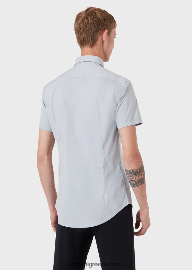 άνδρες Armani κοντομάνικο, ελαστικό πουκάμισο από μείγμα νάιλον 4046R61119 γαλανός