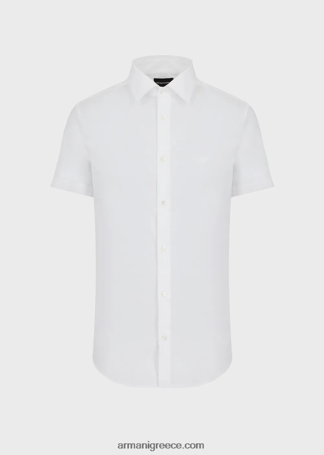 άνδρες Armani κοντομάνικο, ελαστικό πουκάμισο από μείγμα νάιλον 4046R61120 άσπρο