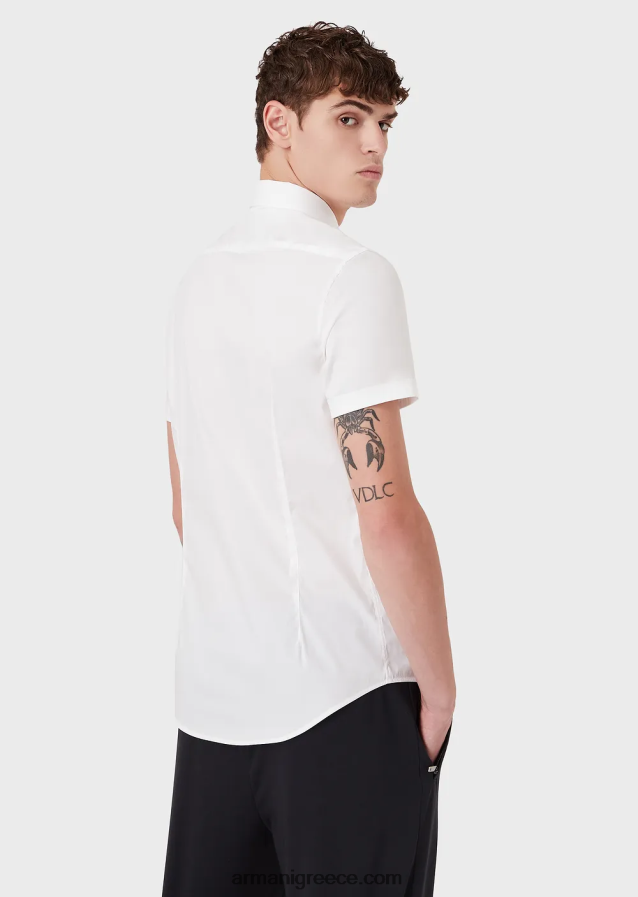 άνδρες Armani κοντομάνικο, ελαστικό πουκάμισο από μείγμα νάιλον 4046R61120 άσπρο