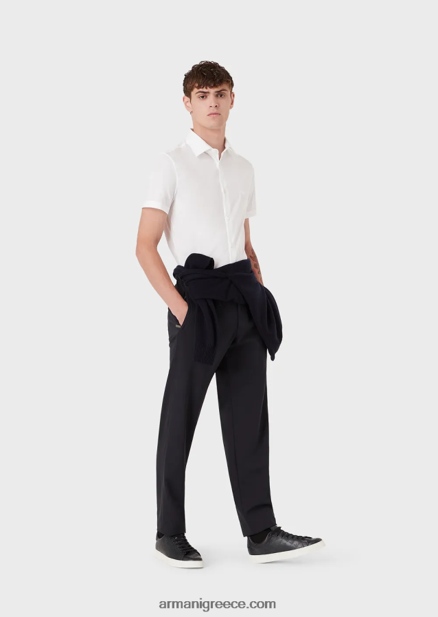 άνδρες Armani κοντομάνικο, ελαστικό πουκάμισο από μείγμα νάιλον 4046R61120 άσπρο