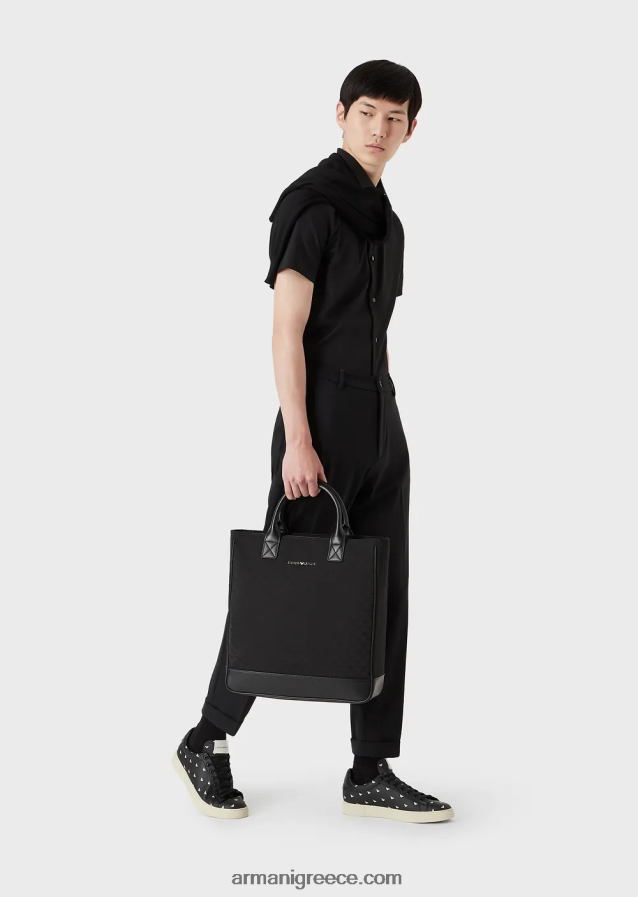 άνδρες Armani κοντομάνικο, ελαστικό πουκάμισο από μείγμα νάιλον 4046R61121 μαύρος