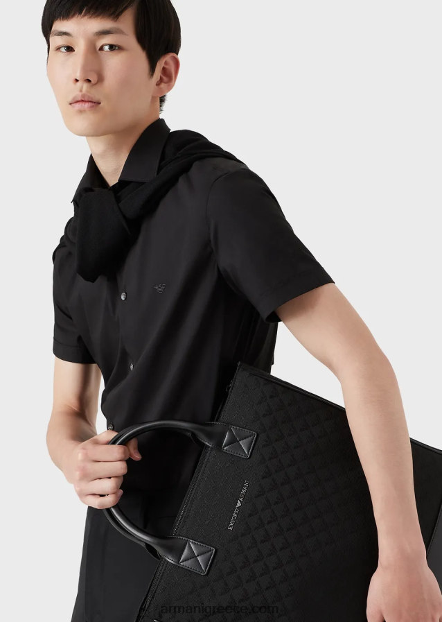 άνδρες Armani κοντομάνικο, ελαστικό πουκάμισο από μείγμα νάιλον 4046R61121 μαύρος