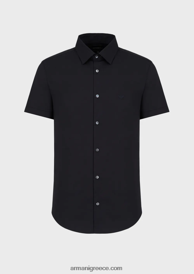 άνδρες Armani κοντομάνικο, ελαστικό πουκάμισο από μείγμα νάιλον 4046R61122 μεσάνυχτα μπλε