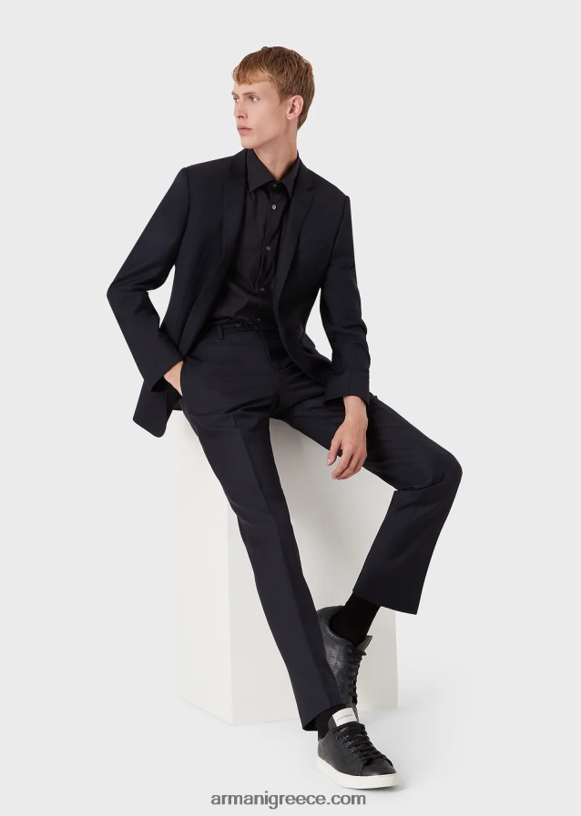 άνδρες Armani κοντομάνικο, ελαστικό πουκάμισο από μείγμα νάιλον 4046R61122 μεσάνυχτα μπλε