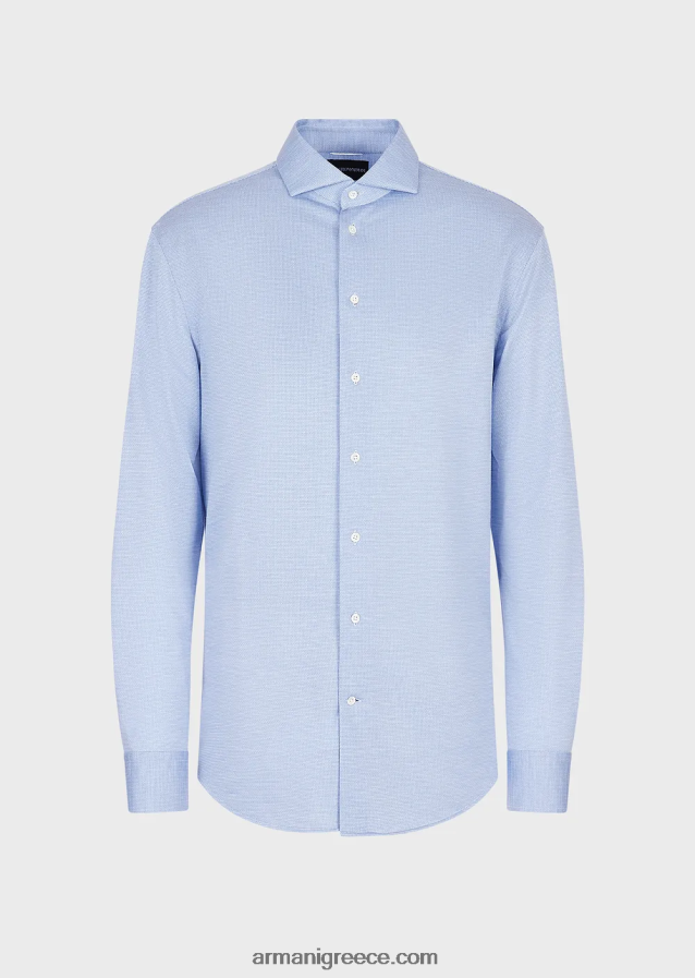 άνδρες Armani πουκάμισο ζέρσεϊ με ανάμειξη μαλλί από ευκάλυπτο 4046R61123 γαλανός