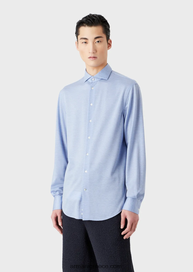 άνδρες Armani πουκάμισο ζέρσεϊ με ανάμειξη μαλλί από ευκάλυπτο 4046R61123 γαλανός