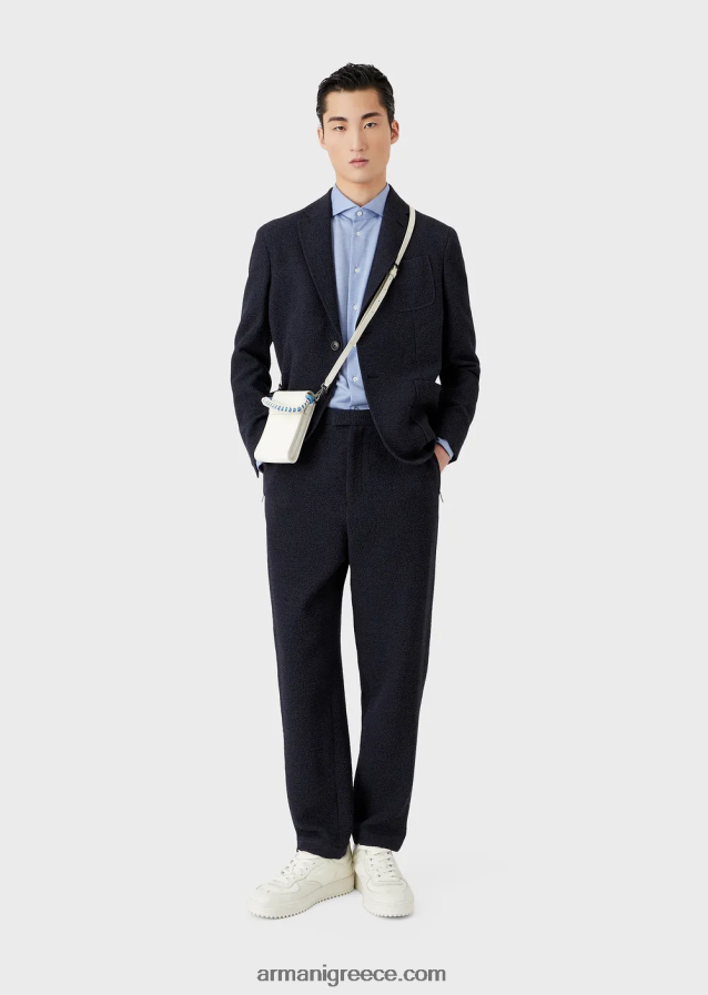 άνδρες Armani πουκάμισο ζέρσεϊ με ανάμειξη μαλλί από ευκάλυπτο 4046R61123 γαλανός