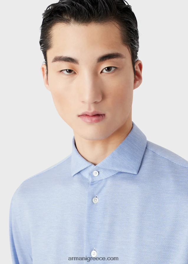 άνδρες Armani πουκάμισο ζέρσεϊ με ανάμειξη μαλλί από ευκάλυπτο 4046R61123 γαλανός
